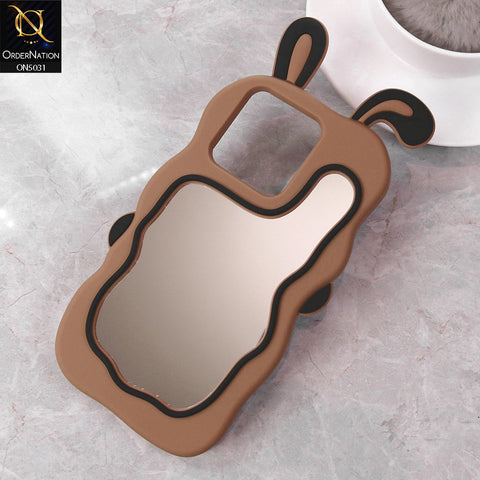 Realme Narzo N53 Cover - Brown - 360-Degree Protection Cute Cartoon Bunny Mirror Soft Silicone Case