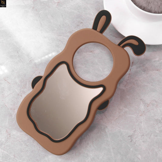 Xiaomi Redmi A3 Cover - Brown - 360-Degree Protection Cute Cartoon Bunny Mirror Soft Silicone Case