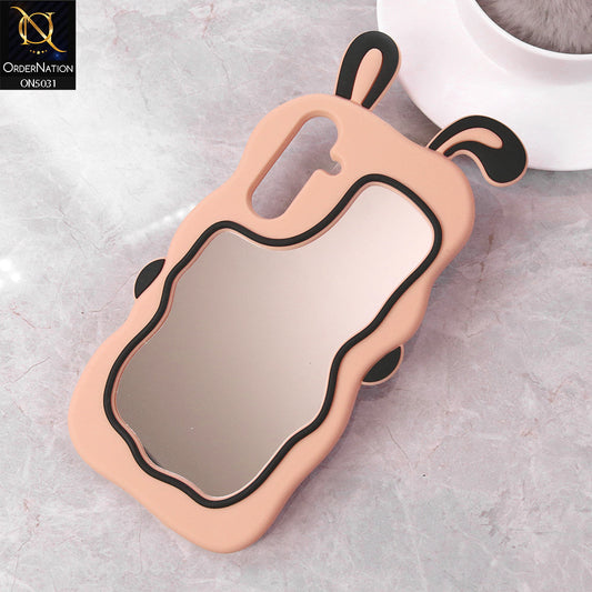 Samsung Galaxy A16 5G Cover - Peach - 360-Degree Protection Cute Cartoon Bunny Mirror Soft Silicone Case