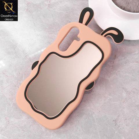 Samsung Galaxy A16 5G Cover - Peach - 360-Degree Protection Cute Cartoon Bunny Mirror Soft Silicone Case