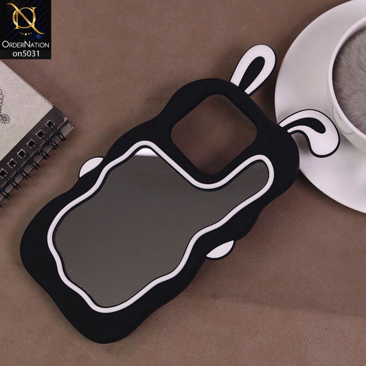 Infinix Hot 40i Cover - Black - 360-Degree Protection Cute Cartoon Bunny Mirror Soft Silicone Case