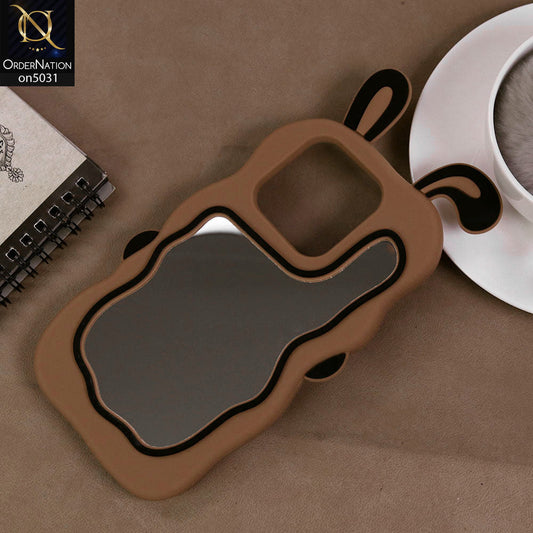Infinix Smart 8 Cover - Brown - 360-Degree Protection Cute Cartoon Bunny Mirror Soft Silicone Case