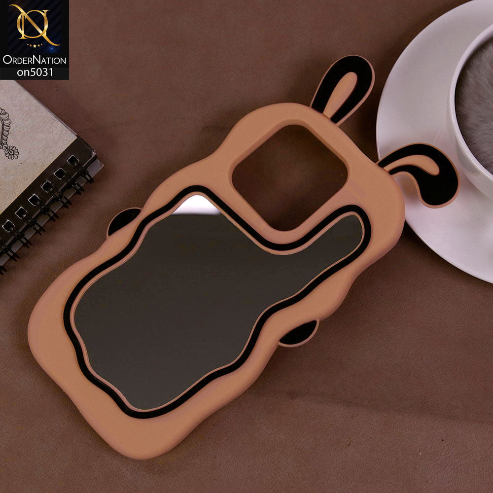 Infinix Smart 8 Cover - Peach - 360-Degree Protection Cute Cartoon Bunny Mirror Soft Silicone Case