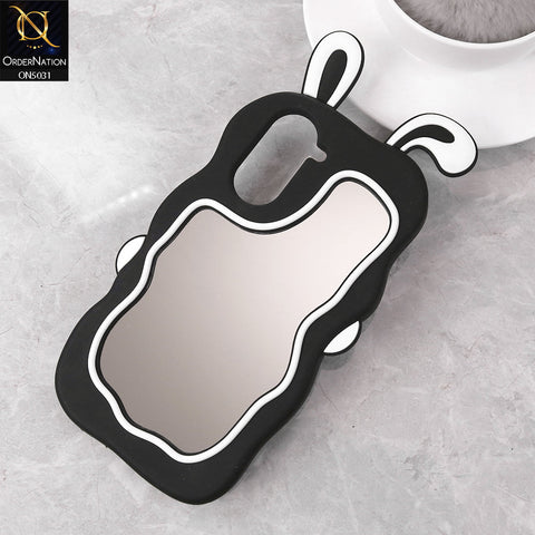 Vivo Y03t Cover - Black - 360-Degree Protection Cute Cartoon Bunny Mirror Soft Silicone Case