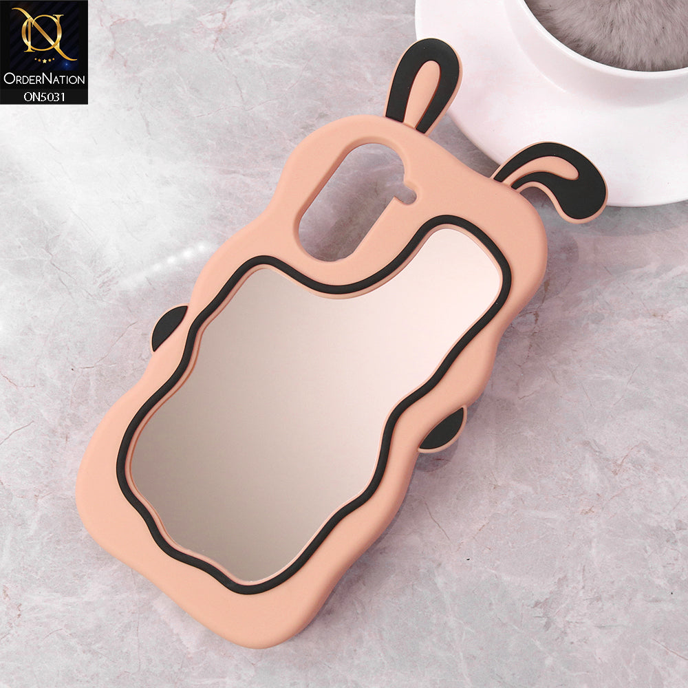 Vivo Y03t Cover - Peach - 360-Degree Protection Cute Cartoon Bunny Mirror Soft Silicone Case