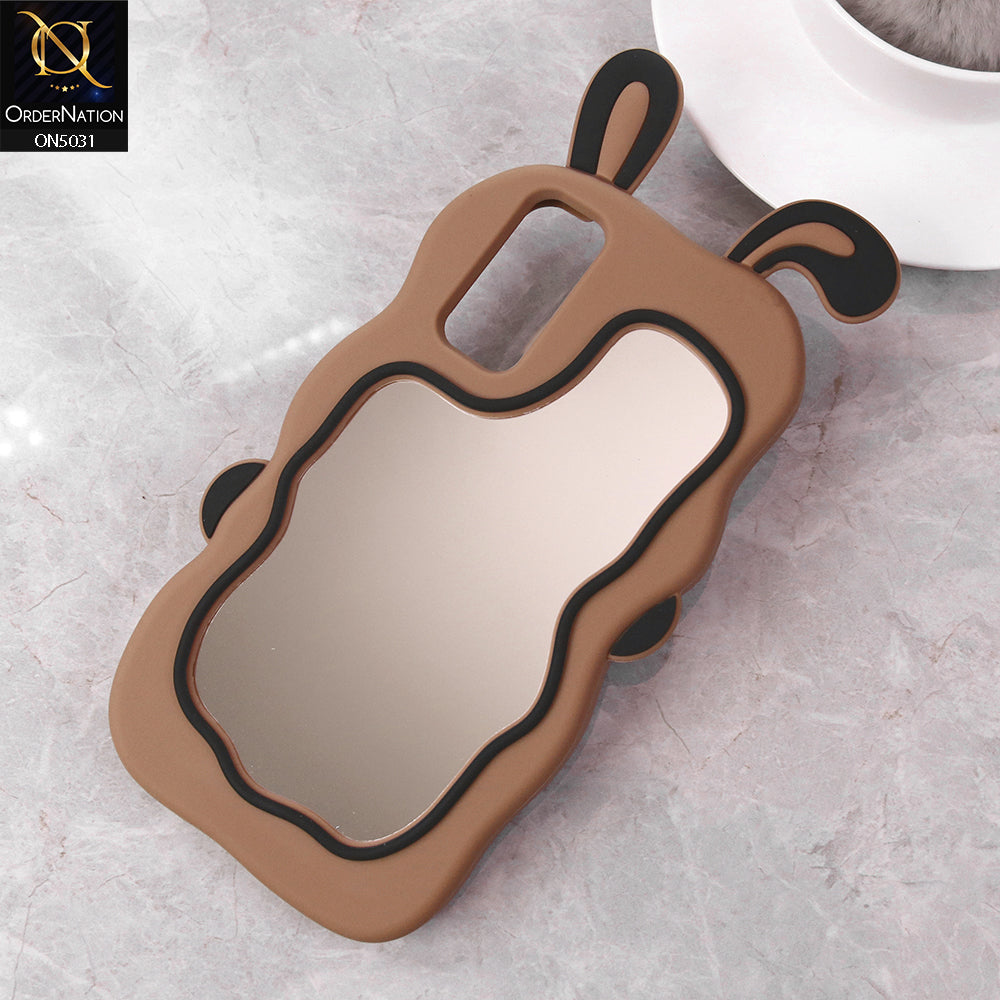 Vivo Y20a Cover - Brown - 360-Degree Protection Cute Cartoon Bunny Mirror Soft Silicone Case