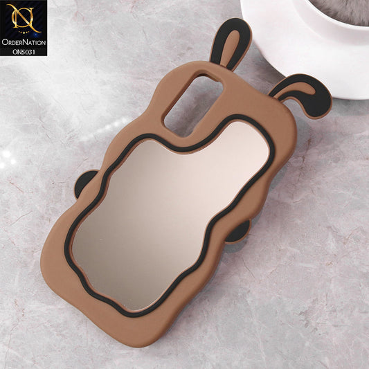 Vivo Y20s Cover - Brown - 360-Degree Protection Cute Cartoon Bunny Mirror Soft Silicone Case