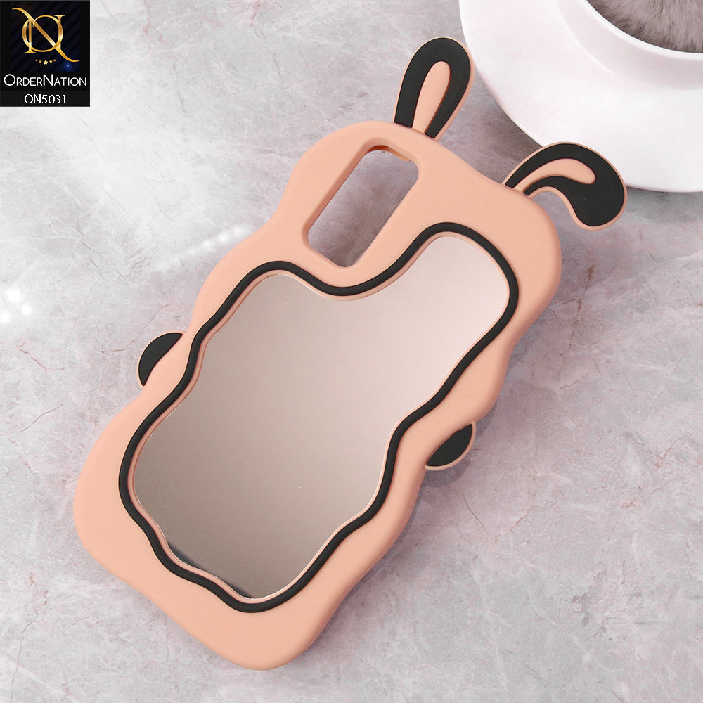Vivo Y20i Cover - Peach - 360-Degree Protection Cute Cartoon Bunny Mirror Soft Silicone Case