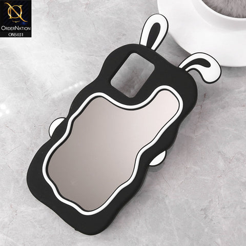 Vivo Y33t Cover - Black - 360-Degree Protection Cute Cartoon Bunny Mirror Soft Silicone Case