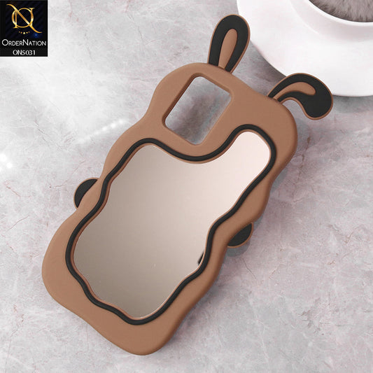 Vivo Y21t Cover - Brown - 360-Degree Protection Cute Cartoon Bunny Mirror Soft Silicone Case
