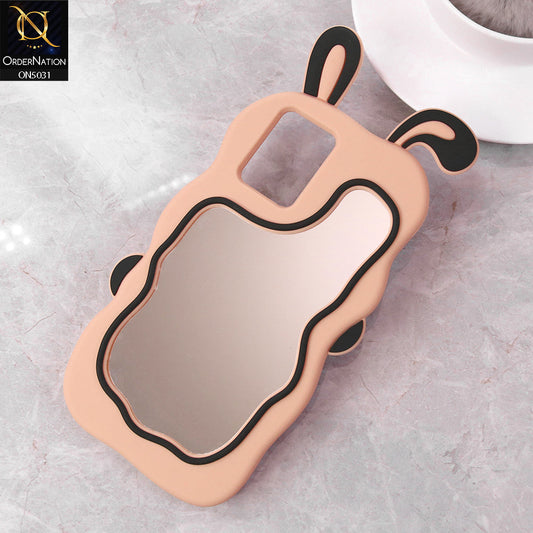 Vivo Y33s Cover - Peach - 360-Degree Protection Cute Cartoon Bunny Mirror Soft Silicone Case