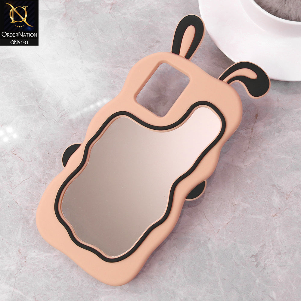Vivo Y33t Cover - Peach - 360-Degree Protection Cute Cartoon Bunny Mirror Soft Silicone Case