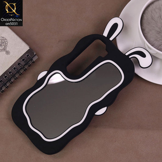 Vivo V40 Lite (IDN) Cover - Black - 360-Degree Protection Cute Cartoon Bunny Mirror Soft Silicone Case
