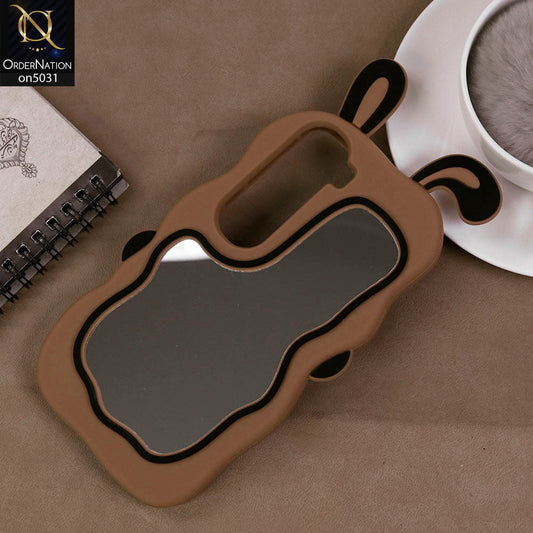Vivo V40 Lite (IDN) Cover - Brown - 360-Degree Protection Cute Cartoon Bunny Mirror Soft Silicone Case