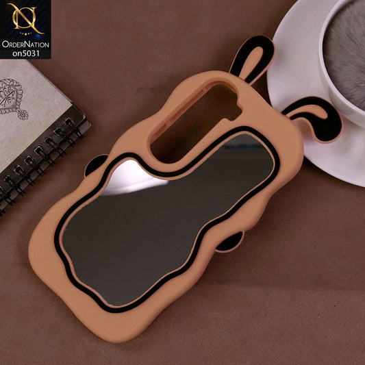 Vivo V40 Lite (IDN) Cover - Peach - 360-Degree Protection Cute Cartoon Bunny Mirror Soft Silicone Case