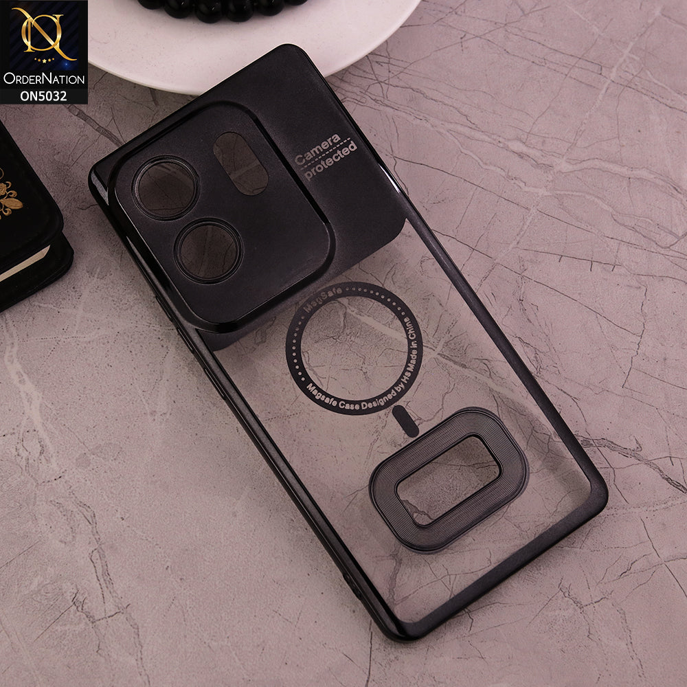 Infinix Zero 30 Cover - Black - New Electroplating Color Borders Camera Protection Magsafe Design Soft Transparent Case With Logo Hole