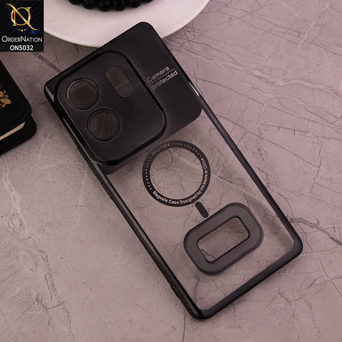 Infinix Zero 30 Cover - Black - New Electroplating Color Borders Camera Protection Magsafe Design Soft Transparent Case With Logo Hole