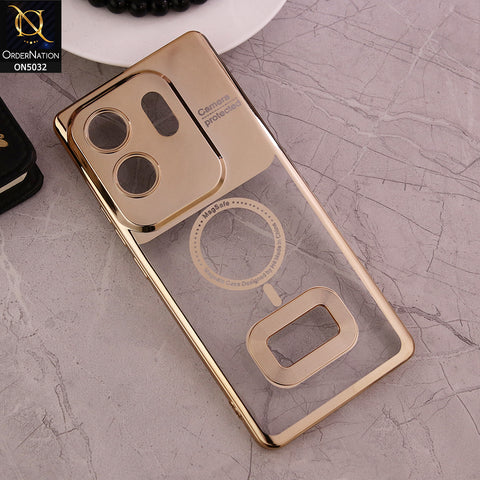 Infinix Zero 30 Cover - Golden - New Electroplating Color Borders Camera Protection Magsafe Design Soft Transparent Case With Logo Hole