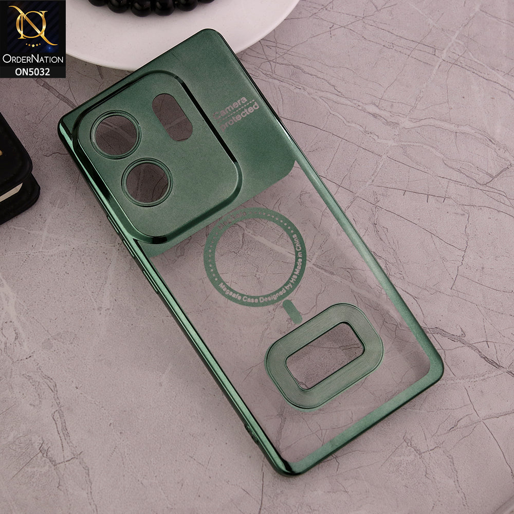 Infinix Zero 30 Cover - Green - New Electroplating Color Borders Camera Protection Magsafe Design Soft Transparent Case With Logo Hole