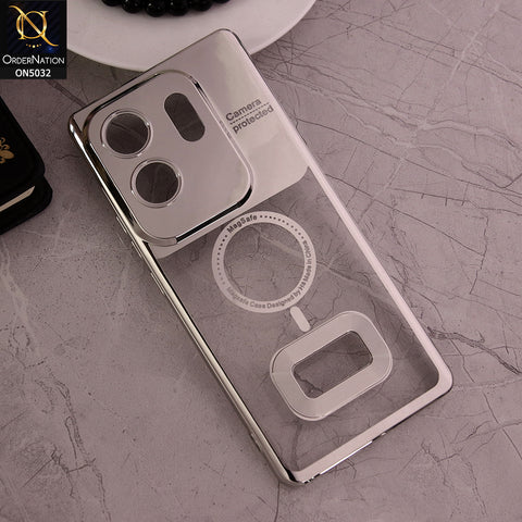 Infinix Zero 30 Cover - Silver - New Electroplating Color Borders Camera Protection Magsafe Design Soft Transparent Case With Logo Hole