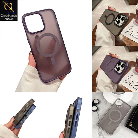 iPhone 14 Pro Max Cover - Black - Magnetic Collection Color Matte Semi Transparent Soft Border Magsafe Case