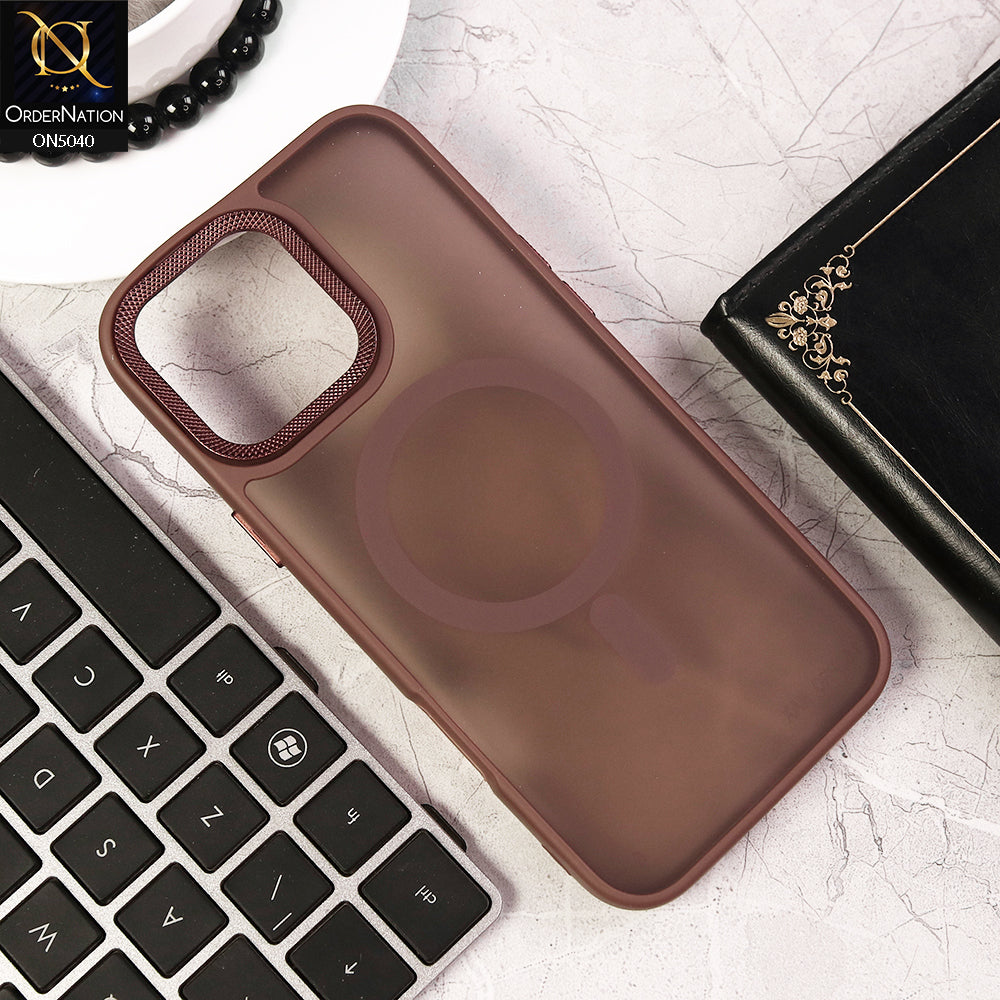 iPhone 16 Pro Max - Brown - Magnetic Collection Color Matte Semi Transparent Soft Border Magsafe Case