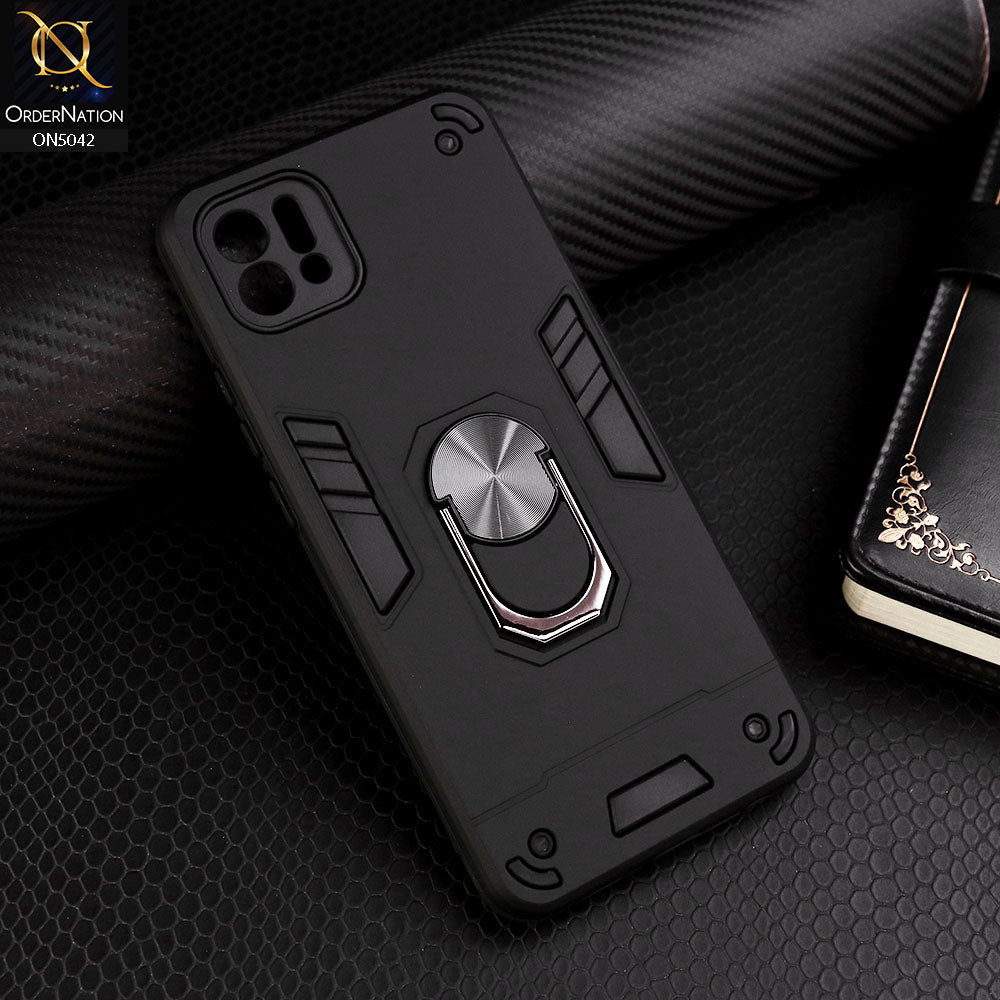 Oppo A16K Cover - Black - New Dual PC + TPU Hybrid Style Protective Soft Border Case With Kickstand Holder