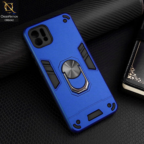 Oppo A16e Cover - Blue - New Dual PC + TPU Hybrid Style Protective Soft Border Case With Kickstand Holder