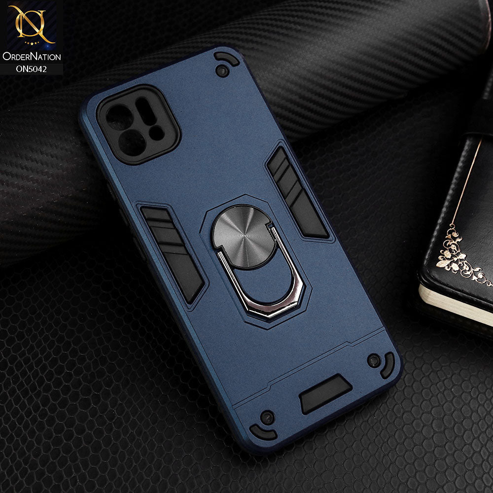 Oppo A16e Cover - Midnight Blue - New Dual PC + TPU Hybrid Style Protective Soft Border Case With Kickstand Holder