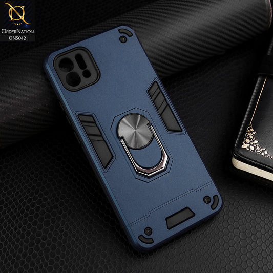 Oppo A16K Cover - Midnight Blue - New Dual PC + TPU Hybrid Style Protective Soft Border Case With Kickstand Holder