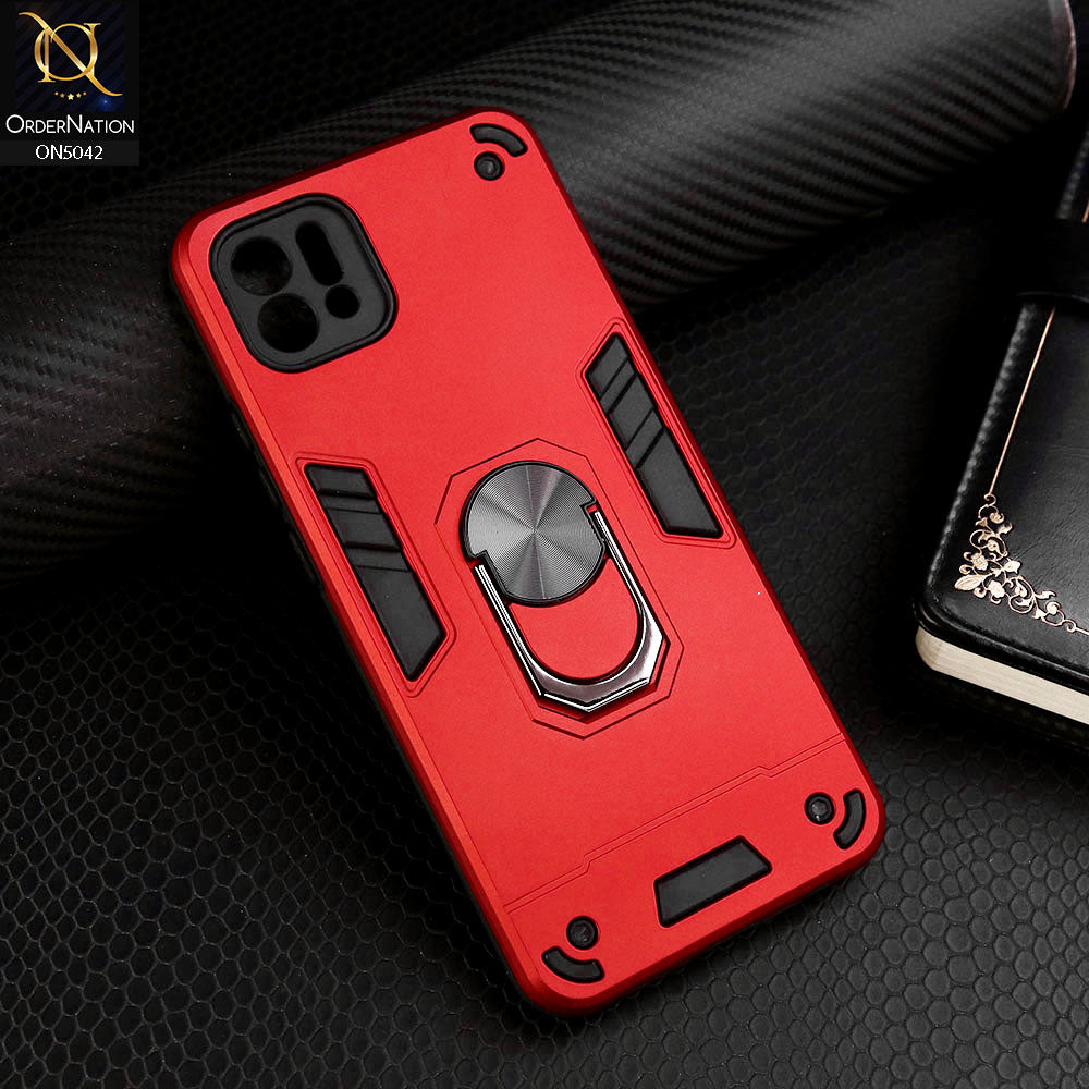 Oppo A16e Cover - Red - New Dual PC + TPU Hybrid Style Protective Soft Border Case With Kickstand Holder
