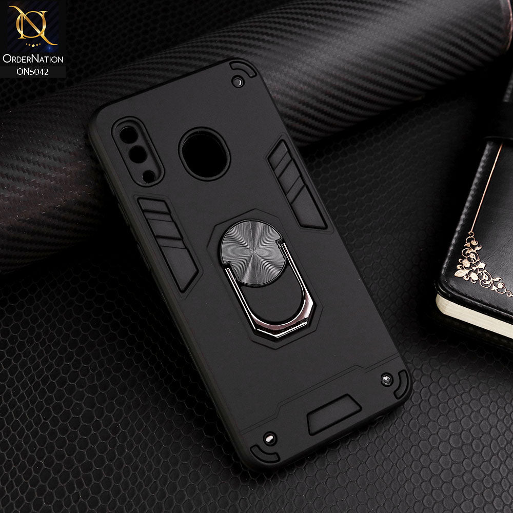 Samsung Galaxy A30 Cover - Black - New Dual PC + TPU Hybrid Style Protective Soft Border Case With Kickstand Holder