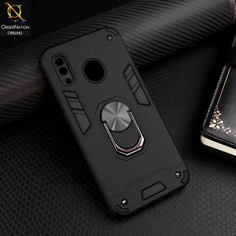 Samsung Galaxy A30 Cover - Black - New Dual PC + TPU Hybrid Style Protective Soft Border Case With Kickstand Holder