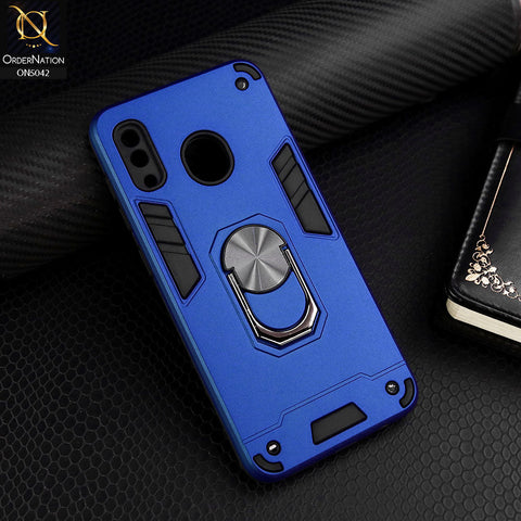 Samsung Galaxy M10s Cover - Blue - New Dual PC + TPU Hybrid Style Protective Soft Border Case With Kickstand Holder