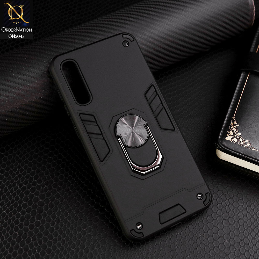 Samsung Galaxy A50s Cover - Black - New Dual PC + TPU Hybrid Style Protective Soft Border Case With Kickstand Holder