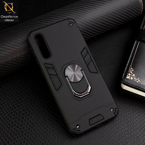 Samsung Galaxy A50s Cover - Black - New Dual PC + TPU Hybrid Style Protective Soft Border Case With Kickstand Holder