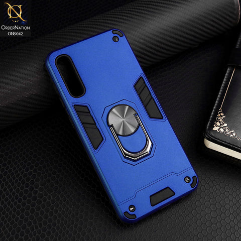 Samsung Galaxy A50s Cover - Blue - New Dual PC + TPU Hybrid Style Protective Soft Border Case With Kickstand Holder
