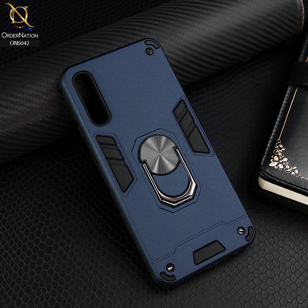 Samsung Galaxy A50 Cover - Midnight Blue - New Dual PC + TPU Hybrid Style Protective Soft Border Case With Kickstand Holder
