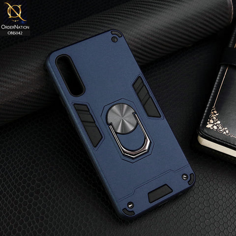Samsung Galaxy A50 Cover - Midnight Blue - New Dual PC + TPU Hybrid Style Protective Soft Border Case With Kickstand Holder