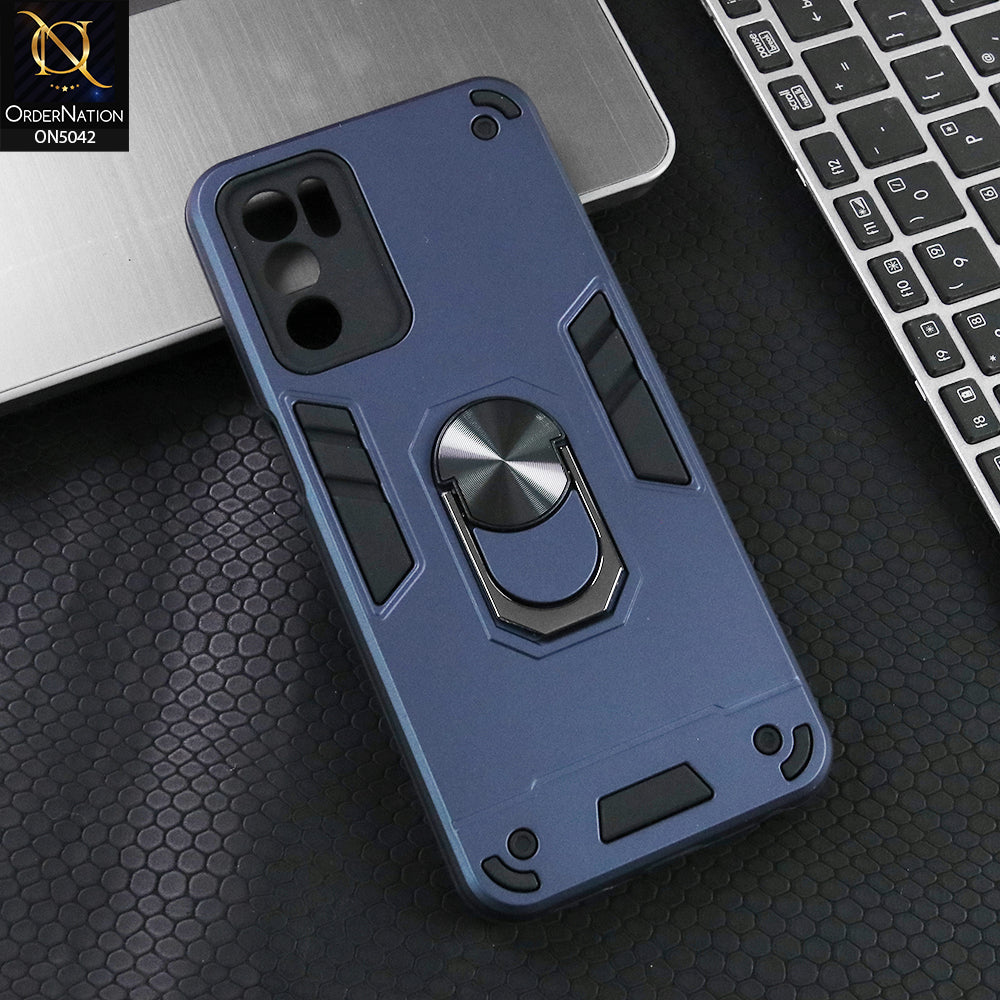 Oppo A16 Cover - Midnight Blue - New Dual PC + TPU Hybrid Style Protective Soft Border Case With Kickstand Holder