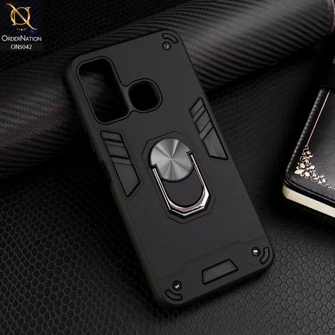 Tecno Camon 15 Cover - Black - New Dual PC + TPU Hybrid Style Protective Soft Border Case With Kickstand Holder