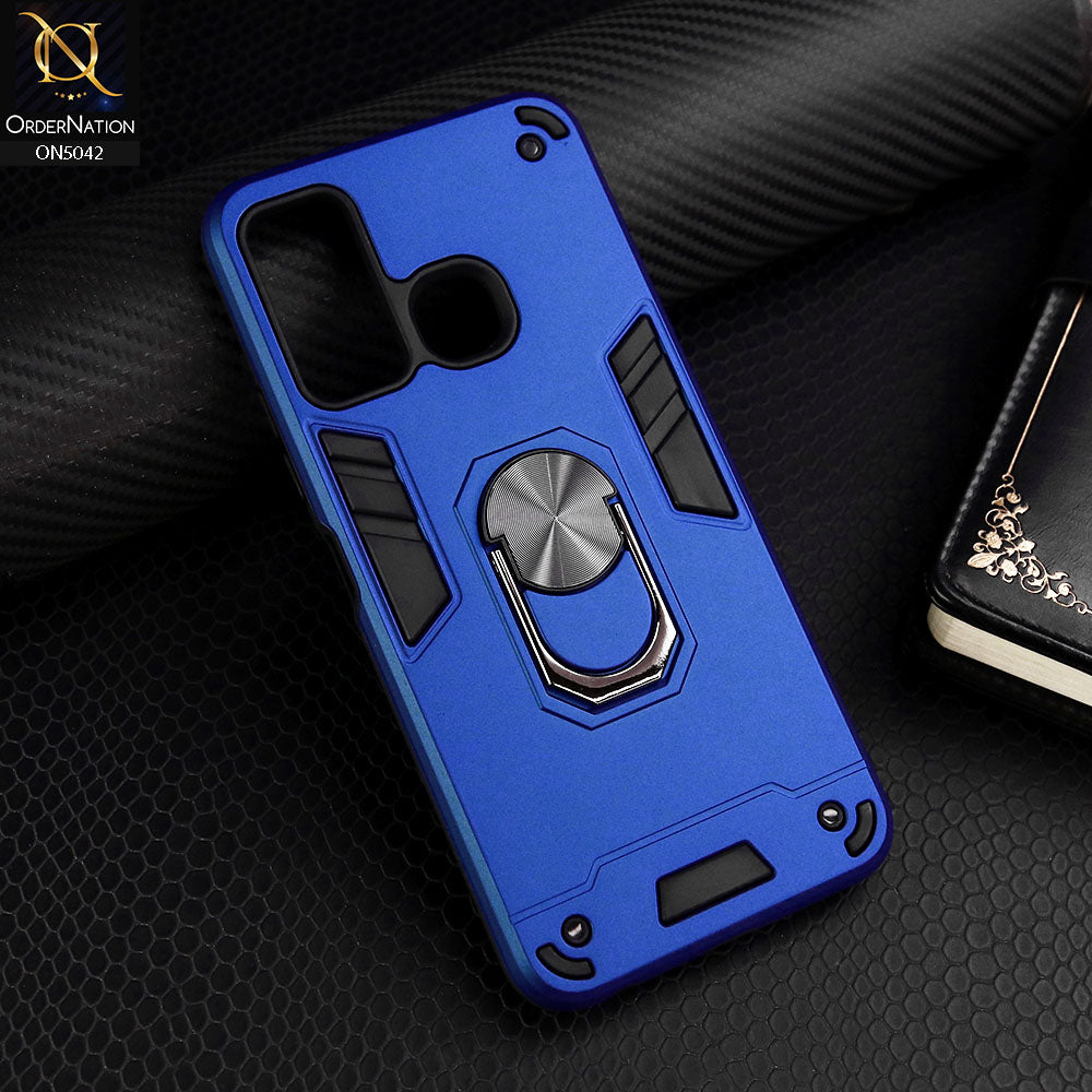 Infinix Hot 9 Cover - Blue - New Dual PC + TPU Hybrid Style Protective Soft Border Case With Kickstand Holder
