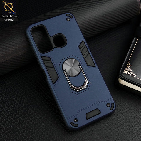 Infinix Hot 9 Pro Cover - Midnight Blue - New Dual PC + TPU Hybrid Style Protective Soft Border Case With Kickstand Holder