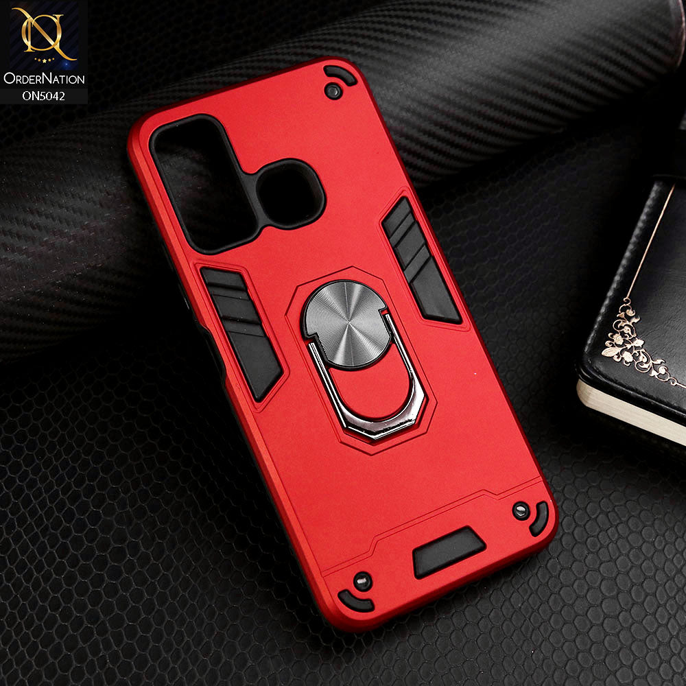 Tecno Spark 5 Cover - Red - New Dual PC + TPU Hybrid Style Protective Soft Border Case With Kickstand Holder