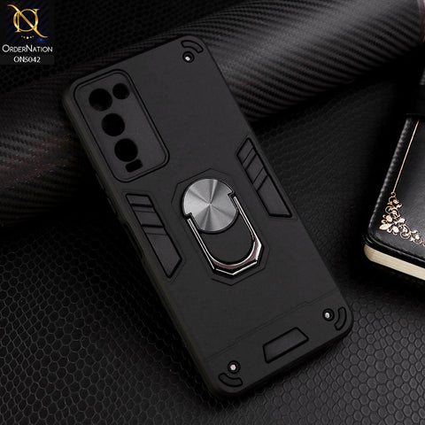 Tecno Camon 18T Cover - Black - New Dual PC + TPU Hybrid Style Protective Soft Border Case With Kickstand Holder