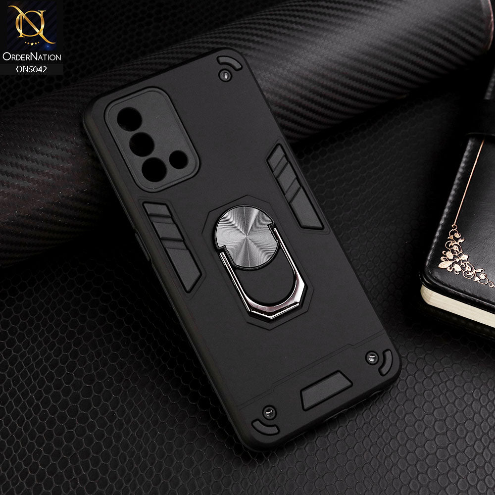 Oppo F19 Cover - Black - New Dual PC + TPU Hybrid Style Protective Soft Border Case With Kickstand Holder