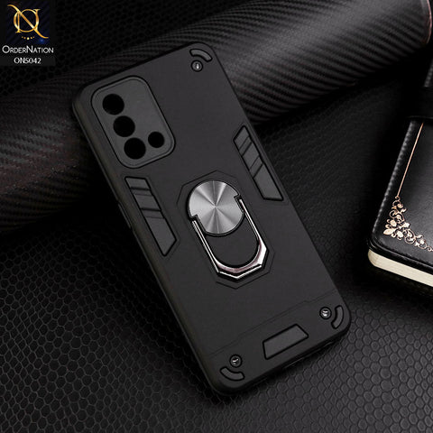 Oppo F19 Cover - Black - New Dual PC + TPU Hybrid Style Protective Soft Border Case With Kickstand Holder