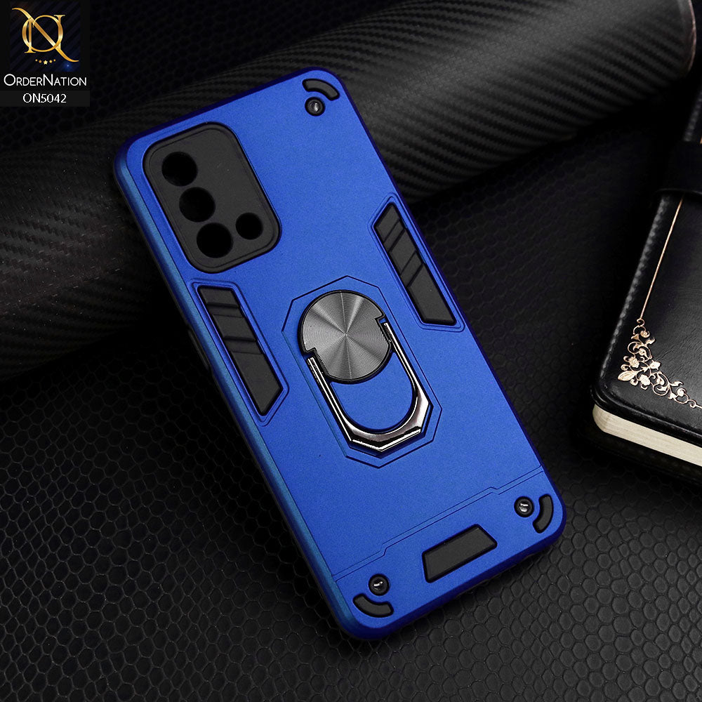 Oppo A95 Cover - Blue - New Dual PC + TPU Hybrid Style Protective Soft Border Case With Kickstand Holder