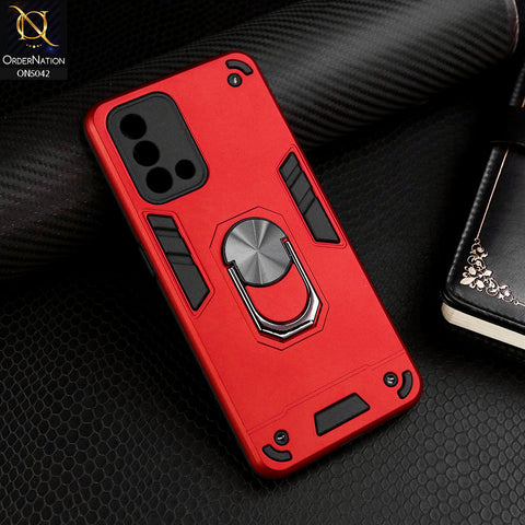 Oppo F19s Cover - Red - New Dual PC + TPU Hybrid Style Protective Soft Border Case With Kickstand Holder