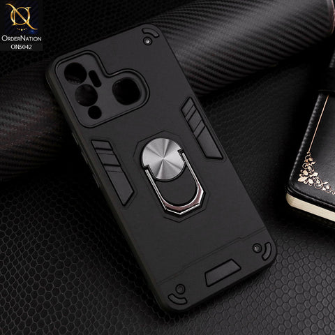 Infinix Hot 12 Play Cover - Black - New Dual PC + TPU Hybrid Style Protective Soft Border Case With Kickstand Holder